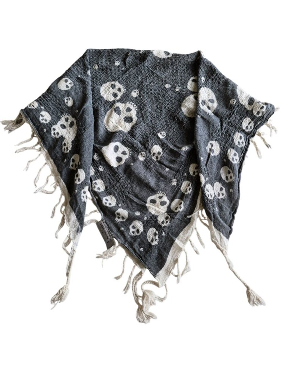 Zara RARE Skull Grunge Scarf Grey and White Textured Tassels - Picture 4 of 16